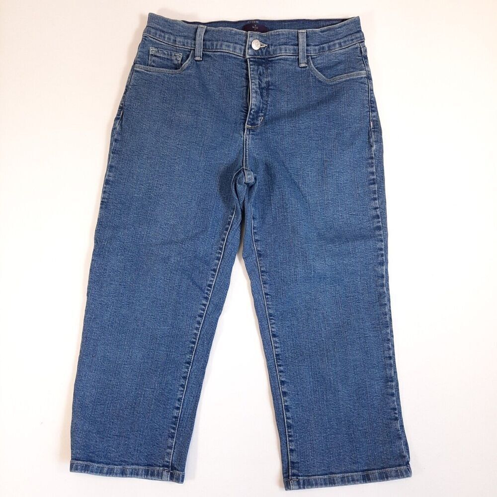 NYDJ Women's Stretch Denim Capris Size 10 Lift-Tuck Control Top Rhinestones